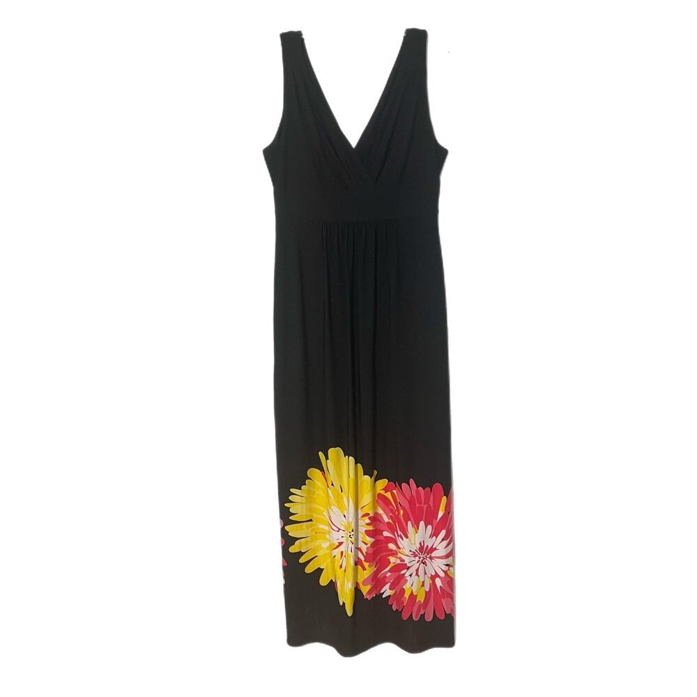 Susan Graver Liquid Knit Floral Sleeveless Maxi Dress M Vacation Beachy Tropical